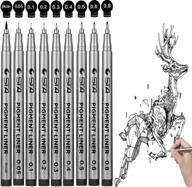 точные черные микро-ручки-фелинеры precision black micro-pen - набор из 9 финских ручек для офисных документов, скетчинга, аниме и технического черчения. логотип