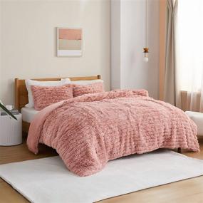 img 4 attached to 💗 Bedsure Pink Faux Fur Stripes Comforter Queen Set - Plush Shaggy Bedding Set with Luxury Ultra Soft Texture (1 Comforter + 2 Pillow Shams)