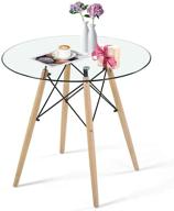 🍽️ kitchen dining table glass with wood legs - modern style round leisure coffee table for living room and office - round table glass dining room table for conferences (round table glass) logo