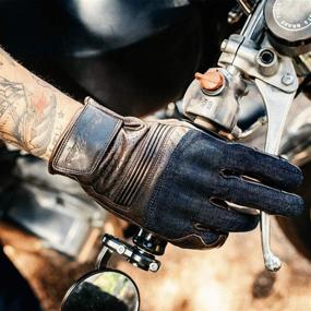 img 3 attached to 🧤 Indie Ridge Denim & Leather Motorcycle Gloves (Brown) - Large Size with Mobile Phone Touchscreen