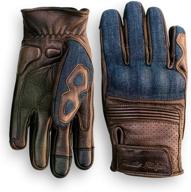 🧤 indie ridge denim & leather motorcycle gloves (brown) - large size with mobile phone touchscreen logo