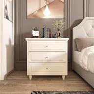 🛏️ white bedside table cabinet with wooden legs and handle - recaceik mid-century 3 drawers nightstand for bedroom furniture логотип