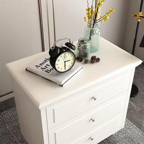 img 3 attached to 🛏️ White Bedside Table Cabinet with Wooden Legs and Handle - Recaceik Mid-Century 3 Drawers Nightstand for Bedroom Furniture