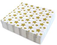 gold star decorative print luncheon napkins - 6.5 inch, disposable paper napkins for lunch party, dinner buffet, weddings, birthdays, & new year's eve celebration decorations - pack of 40 logo