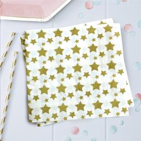 img 2 attached to Gold Star Decorative Print Luncheon Napkins - 6.5 Inch, Disposable Paper Napkins for Lunch Party, Dinner Buffet, Weddings, Birthdays, & New Year's Eve Celebration Decorations - Pack of 40