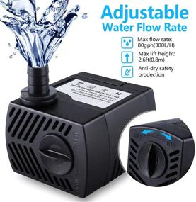 img 2 attached to 🌊 CWKJ Submersible Water Pump, 80GPH(4W 300L/H) - Durable Outdoor Fountain Pump with 4.9ft Tubing (ID x 1/3-Inch), 3 Nozzles for Aquarium, Pond, Fish Tank, and Hydroponics Water Pump