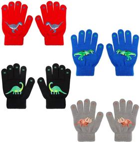 img 1 attached to 🦖 SunneeHome 4 Pack Kids Magic Stretch Knitted Dinosaur Winter Gloves for Boys - Ideal Toddler Children Christmas Gift