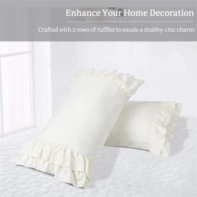 img 3 attached to 🛌 HIG Pack of 2 Shabby Chic Ruffle Pillow Shams, Queen Size Ivory French Country Style Vintage Pillowcases with Handcrafted Ruffle, Boho Frilly Pillow Shams for Bedroom, Microfiber, 20" X 30" (Emory)