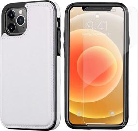 img 2 attached to JOYAKI Wallet Case for iPhone 12 Pro/12 - Slim Protective PU Leather Case with Card Holder and Kickstand - White