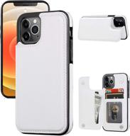 joyaki wallet case for iphone 12 pro/12 - slim protective pu leather case with card holder and kickstand - white logo