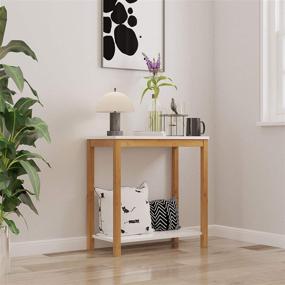 img 3 attached to 🌿 BAMEOS Bamboo Side Table Console, 2-Tier End Accent Table with Storage Shelf, Modern Furniture for Living Room Bedroom Balcony Family and Office in White Color(23.62 x 11.81 x 23.23 in)