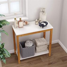 img 4 attached to 🌿 BAMEOS Bamboo Side Table Console, 2-Tier End Accent Table with Storage Shelf, Modern Furniture for Living Room Bedroom Balcony Family and Office in White Color(23.62 x 11.81 x 23.23 in)