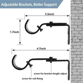 img 1 attached to 🔒 Sturdy Adjustable Black Curtain Rods - 48 to 84" Stainless Steel Set, Ideal for Kitchen, Sliding Door & Bedroom (Includes 3 Brackets)