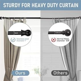 img 3 attached to 🔒 Sturdy Adjustable Black Curtain Rods - 48 to 84" Stainless Steel Set, Ideal for Kitchen, Sliding Door & Bedroom (Includes 3 Brackets)