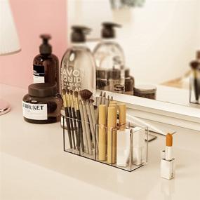 img 1 attached to 🖊️ Clear Acrylic Pen Holder with 4 Compartments - Desk Organizer for Pencils, Stationery, Brushes, and Vanity Storage Box