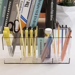 img 2 attached to 🖊️ Clear Acrylic Pen Holder with 4 Compartments - Desk Organizer for Pencils, Stationery, Brushes, and Vanity Storage Box