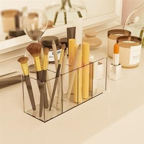 img 3 attached to 🖊️ Clear Acrylic Pen Holder with 4 Compartments - Desk Organizer for Pencils, Stationery, Brushes, and Vanity Storage Box