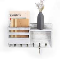 wall-mounted wooden mail sorter organizer with 6 key hooks, floating 📬 shelf, and decorative key rack hangers for entryway, storage, living room, hallway, office логотип