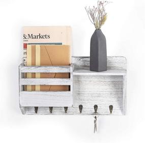 img 4 attached to Wall-Mounted Wooden Mail Sorter Organizer with 6 Key Hooks, Floating 📬 Shelf, and Decorative Key Rack Hangers for Entryway, Storage, Living Room, Hallway, Office