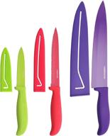 🔪 farberware 6-piece knife set with non-stick resin coating in vibrant red, green, and purple logo