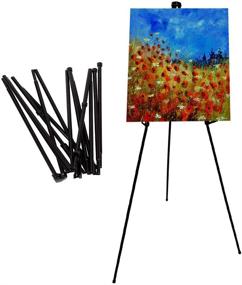 img 4 attached to 🖼️ SCZS Folding 63-inch Tall Heavy-Duty Artist Easel Display Floor Poster - Black Steel Metal Telescopic Easel Tripod Stand for Painting and Displaying (1)