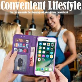 img 3 attached to Women's iPhone 7 Plus/8 Plus Wallet Phone Case - Kudex Flip Leather with Shockproof Magnetic Zipper Pocket, Card Slot Holder, Stand, and Wrist Strap (Purple)