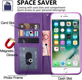 img 2 attached to Women's iPhone 7 Plus/8 Plus Wallet Phone Case - Kudex Flip Leather with Shockproof Magnetic Zipper Pocket, Card Slot Holder, Stand, and Wrist Strap (Purple)