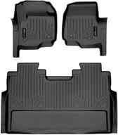 🏆 premium maxliner floor mats - custom fit for 2017-2021 super duty crew cab with vinyl flooring and 2nd row bench seat - black, 2 row liner set logo