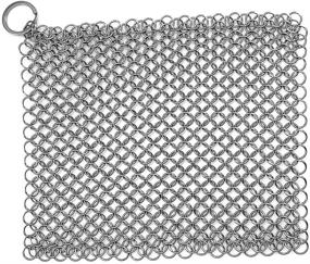 img 4 attached to 7x7 Inch Square Cast Iron Cleaner - Stainless Steel Chainmail Scrubber, Skillet Grill Scraper with Hanging Ring - Anti-Rust Design, Ideal for Pre-Seasoned Pans, Waffle Irons, Dutch Ovens