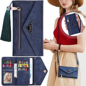 img 4 attached to 📱 iPhone 12 Mini Wallet Case with Crossbody Strap for Women - Casmyd 7 Card Holder, Magnetic Kickstand, Folio Flip Leather Zipper Pocket, Clutch Case Shoulder Bag 5.4-inch