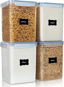 img 4 attached to 🥫 Vtopmart Large Food Storage Containers 5.2L / 176oz - 4 Pack, BPA Free Plastic Airtight Canisters for Flour, Sugar, Baking Supplies | Includes 4 Measuring Cups and 24 Labels | Vibrant Blue