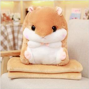 img 2 attached to 🐹 YunNasi 19.7-inch Light Brown Plush Hamster Throw Pillow with Blanket - Stuffed Animal Toy