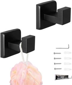 img 4 attached to 🖤 Versatile Matte Black Towel Hooks: Wall Mounted & Adhesive Supported Square Robe Hooks for Bathrooms and Kitchens - 2 Pack