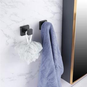 img 3 attached to 🖤 Versatile Matte Black Towel Hooks: Wall Mounted & Adhesive Supported Square Robe Hooks for Bathrooms and Kitchens - 2 Pack