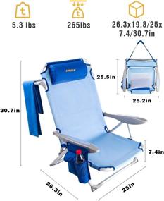 img 3 attached to 🏖️ Wejoy Lightweight Aluminum 4-Position Backpack Beach Chair - Reclining Low Seat Folding Beach Chairs for Adults with Carry Strap, Cup Holder, Pocket, Armrest, and Headrest - Ideal for Outdoor Camping, Lawn, Concerts