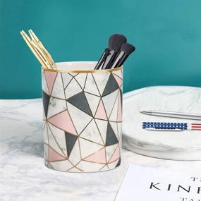 img 1 attached to 🖊️ Unibene Ceramic Pen Holder - Stylish Marble Round Pencil Holders & Makeup Brushes Cup for Desk Organization and Décor – Ideal for Office and Home Use (Pink)