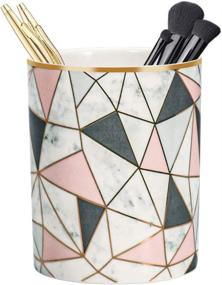 img 4 attached to 🖊️ Unibene Ceramic Pen Holder - Stylish Marble Round Pencil Holders & Makeup Brushes Cup for Desk Organization and Décor – Ideal for Office and Home Use (Pink)