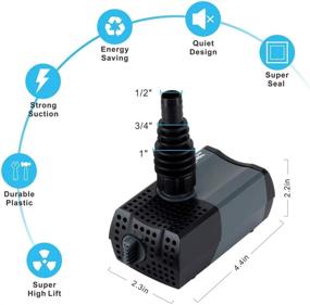 img 3 attached to Hygger 10W 185 GPH Submersible Water Pump for Aquarium Circulation, Water 🐠 Change, and Electric Fountain with Adjustable Flow and 2 Adaptors, Max Lift 4.3ft