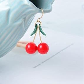 img 1 attached to 🍒 Coadipress Fruit Cherry Earrings: 18k Gold Plated Green Leaf & Red Cherry Dangle Jewelry for Women & Girls