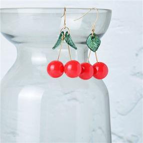 img 3 attached to 🍒 Coadipress Fruit Cherry Earrings: 18k Gold Plated Green Leaf & Red Cherry Dangle Jewelry for Women & Girls