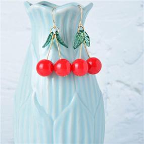 img 2 attached to 🍒 Coadipress Fruit Cherry Earrings: 18k Gold Plated Green Leaf & Red Cherry Dangle Jewelry for Women & Girls