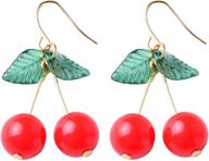 🍒 coadipress fruit cherry earrings: 18k gold plated green leaf & red cherry dangle jewelry for women & girls logo