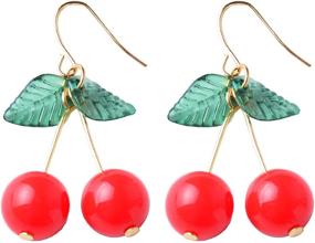 img 4 attached to 🍒 Coadipress Fruit Cherry Earrings: 18k Gold Plated Green Leaf & Red Cherry Dangle Jewelry for Women & Girls