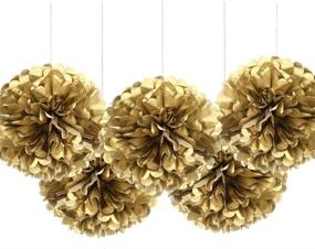 img 4 attached to 🎉 Vibrant 16” Gold Tissue Paper Flower Pom Poms - Pack of 5 Hanging Party Decorations by MOWO