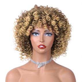 img 3 attached to Blonde Afro Wigs for Black Women: AISI BEAUTY Synthetic Kinky Curly Wig with Bangs, Blonde Mixed Brown, Heat Resistant Full Wigs for African Women with Wig Cap