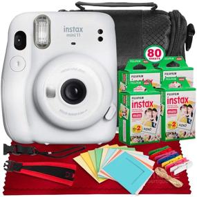 img 4 attached to FUJIFILM INSTAX Mini 11 Instant Film Camera (Ice White) + Accessory Bundle with 4X Fujifilm Instax Mini Twin Film, Carrying Case, Strap & Funky Film Frames