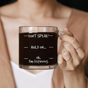 img 1 attached to HUHG's Don't Speak! Funny Coffee Mug: Hilarious 13 oz Glass Cup for Men, Women, Husband or Wife - Perfect Novelty Birthday or Christmas Gift Idea for Mom or Dad from Son or Daughter with Humorous Sayings