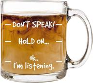 huhg's don't speak! funny coffee mug: hilarious 13 oz glass cup for men, women, husband or wife - perfect novelty birthday or christmas gift idea for mom or dad from son or daughter with humorous sayings logo