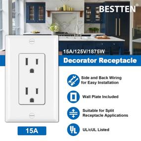 img 3 attached to 🔌 20 Pack of BESTTEN 15A Decorator Wall Receptacle Outlet with Wallplate - Non-Tamper-Resistant, UL Listed in White
