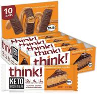 плитка "🍫 think!® батончики с протеином keto - шоколадно-арахисовый пирог, высокий уровень протеина, низкий углеводный, без искусственных подсластителей, без гмо, сертифицировано по стандартам кето - 10 штук логотип